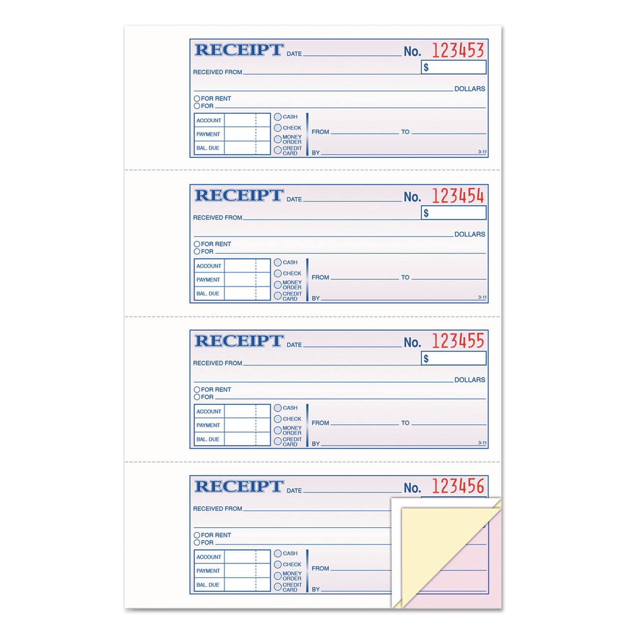 TOPS Money/Rent Receipt Books Three-Part Carbonless 2.75 x 7.13 4/Page 100 Forms